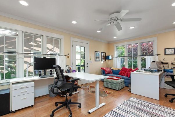 Home Office, Interior, Recessed Lighting, Wood Texture Flooring