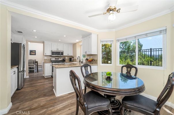 Dining room, Interior, Kitchen, Recessed Lighting, Wood Texture Flooring