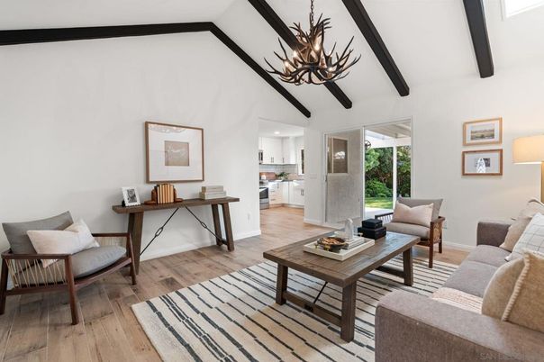 Chandelier, Interior, Kitchen, Living room, Wooden Beams, Wood Texture Flooring