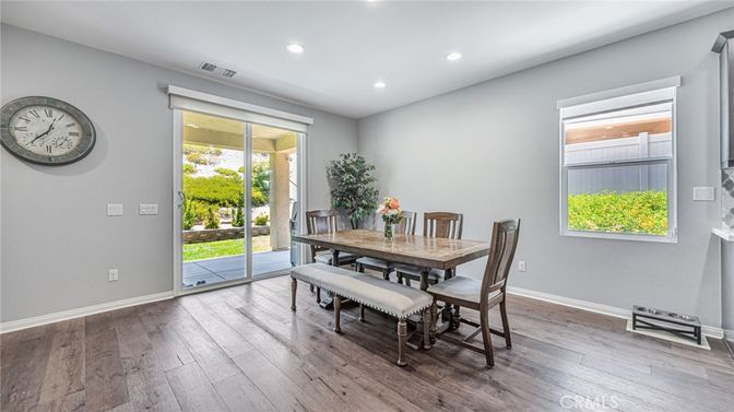 Dining room, Interior, Recessed Lighting, Wood Texture Flooring