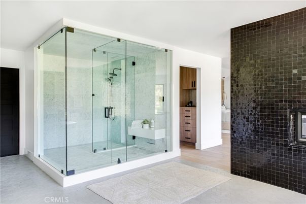 Bathroom, Glass Shower, Interior, Wood Texture Flooring