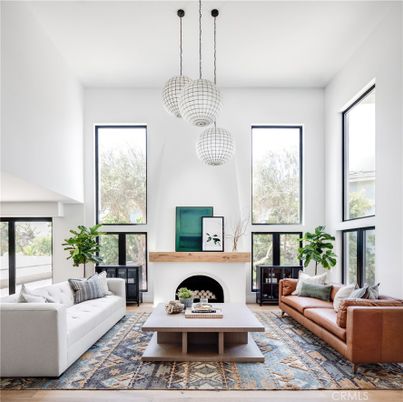 Fireplace, Interior, Living room, Pendant Lights