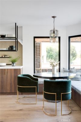 Dining room, Interior, Pendant Lights, Wood Texture Flooring
