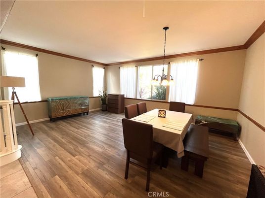 Dining room, Interior, Pendant Lights, Wood Texture Flooring