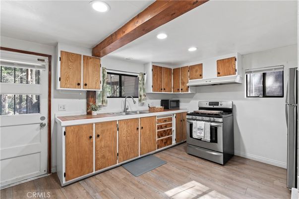 Interior, Kitchen, Recessed Lighting, Wooden Beams, Wood Texture Flooring