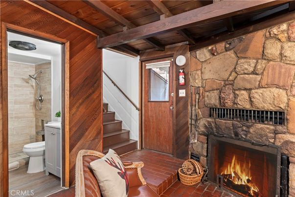 Bathroom, Fireplace, Interior, Stone Walls, Wooden Beams, Wooden Ceilings