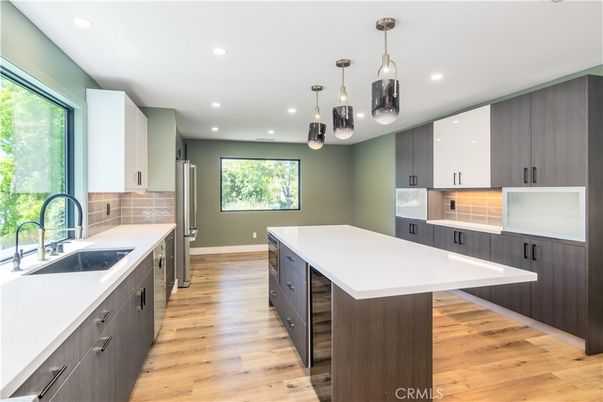 Interior, Kitchen, Pendant Lights, Recessed Lighting, Wood Texture Flooring