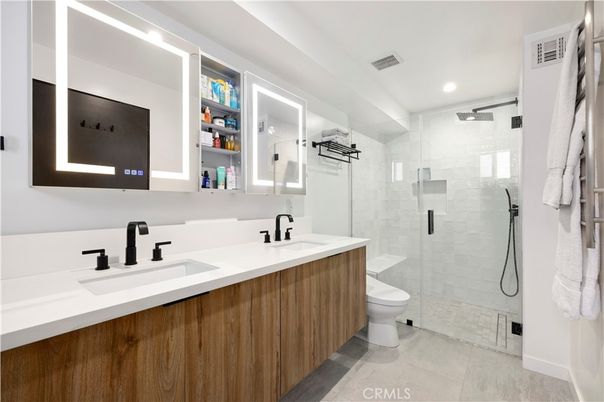 Bathroom, Dual Sink Vanities, Glass Shower, Interior, Recessed Lighting