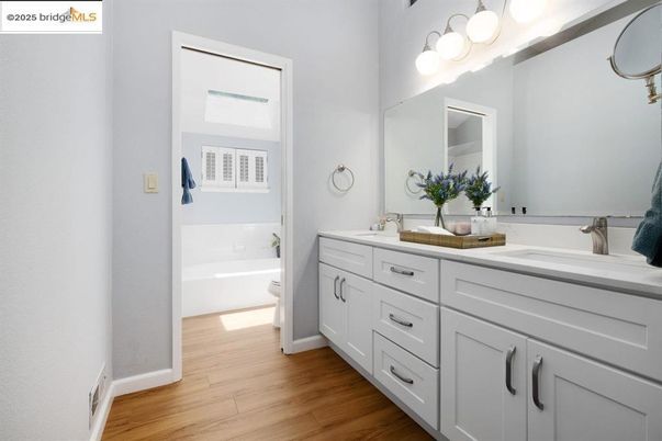 Bathroom, Dual Sink Vanities, Interior, Wood Texture Flooring