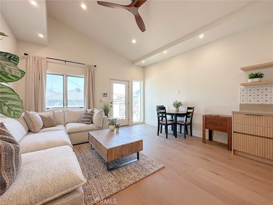 Dining room, Interior, Living room, Recessed Lighting, Wood Texture Flooring