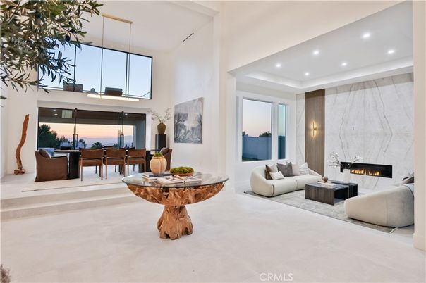 Fireplace, Interior, Living room, Marble Walls, Pendant Lights, Recessed Lighting