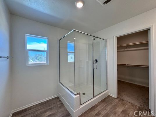 Bathroom, Glass Shower, Interior, Recessed Lighting, Walk-in Closets, Wood Texture Flooring