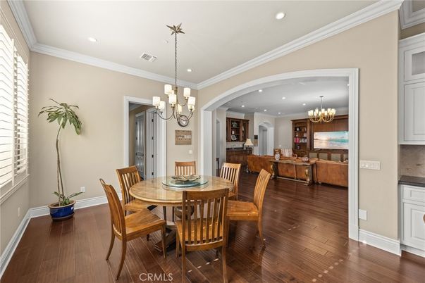 Chandelier, Dining room, Interior, Living room, Recessed Lighting, Wood Texture Flooring