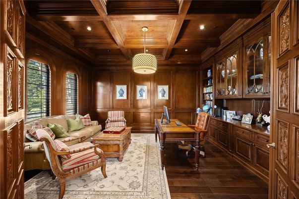 Home Office, Interior, Recessed Lighting, Wooden Beams, Wooden Ceilings, Wood Texture Flooring, Wooden Walls