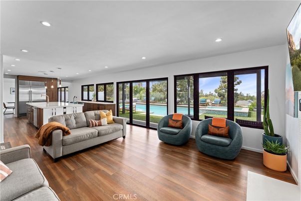 Interior, Kitchen, Living room, Pendant Lights, Recessed Lighting, Water, Wood Texture Flooring