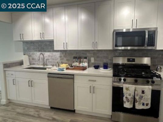 Interior, Kitchen, Stainless Steel Appliances, Wood Texture Flooring