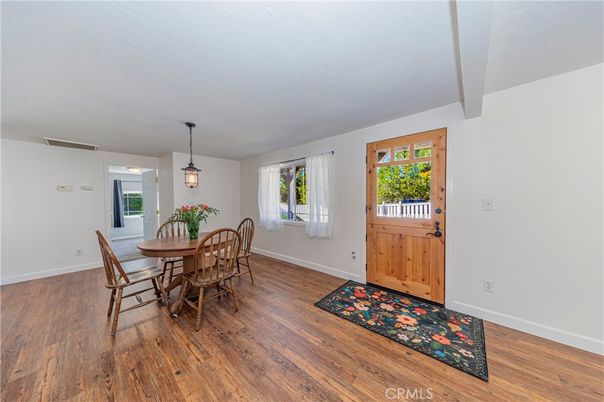 Dining room, Interior, Pendant Lights, Wood Texture Flooring