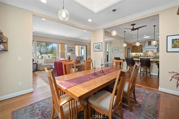 Dining room, Interior, Kitchen, Living room, Pendant Lights, Recessed Lighting, Wood Texture Flooring