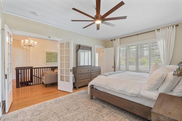 Bedroom, Chandelier, Interior, Wood Texture Flooring