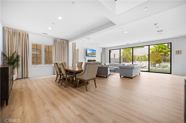 Dining room, Interior, Living room, Recessed Lighting, Wood Texture Flooring