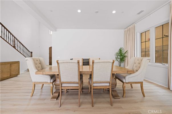 Dining room, Interior, Recessed Lighting, Wood Texture Flooring