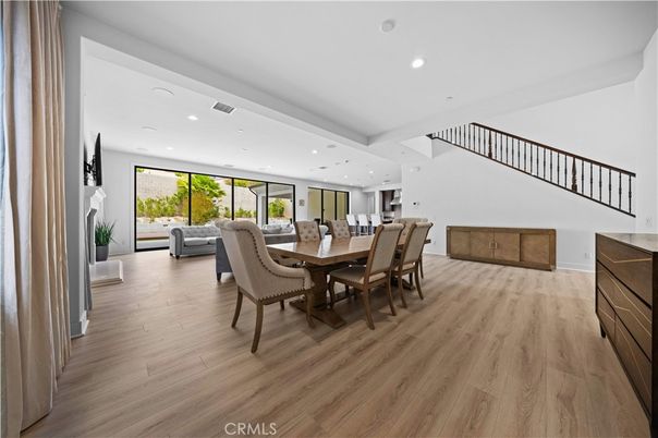 Dining room, Interior, Recessed Lighting, Wood Texture Flooring
