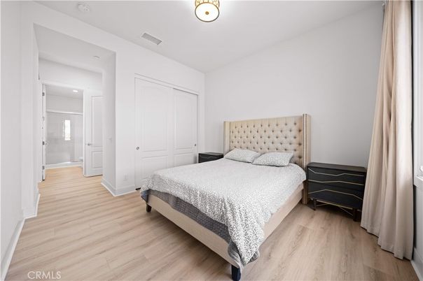 Bedroom, Interior, Recessed Lighting, Wood Texture Flooring