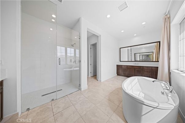 Bathroom, Free Standing Baths, Glass Shower, Interior, Recessed Lighting