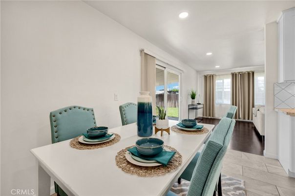 Dining room, Interior, Recessed Lighting, Wood Texture Flooring