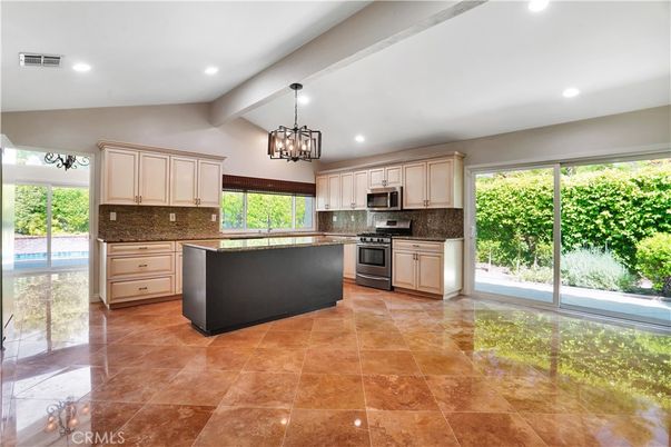 Chandelier, Interior, Kitchen, Pendant Lights, Recessed Lighting, Stainless Steel Appliances