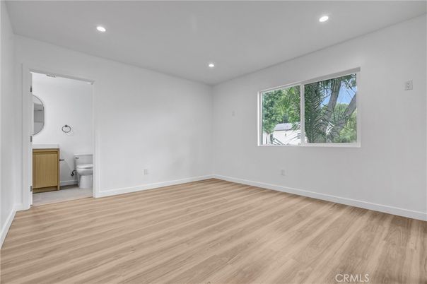Bathroom, Empty room, Interior, Recessed Lighting, Wood Texture Flooring