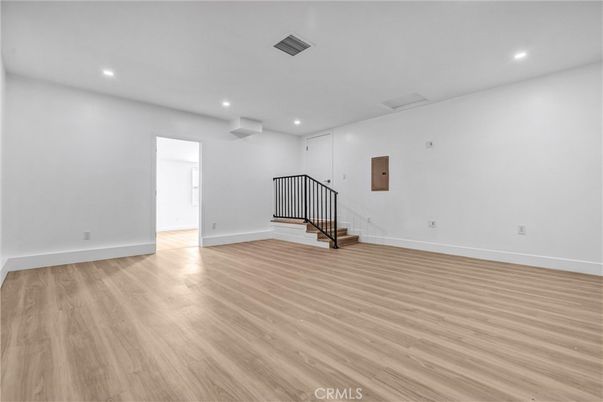 Empty room, Interior, Recessed Lighting, Wood Texture Flooring
