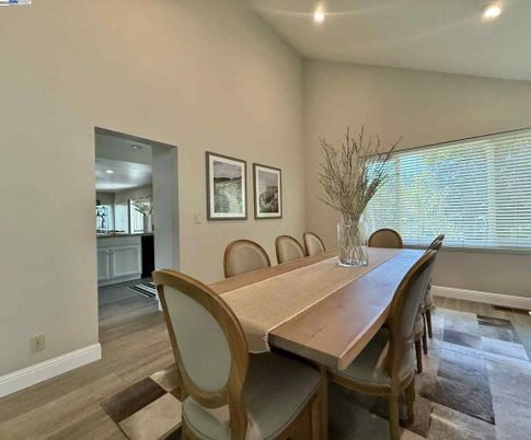 Dining room, Interior, Recessed Lighting, Wood Texture Flooring
