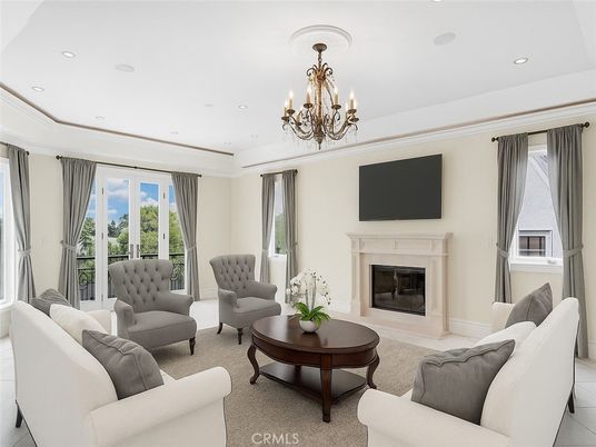 Chandelier, Fireplace, Interior, Living room, Recessed Lighting