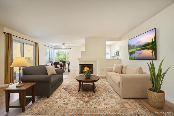 Dining room, Fireplace, Interior, Living room, Wood Texture Flooring