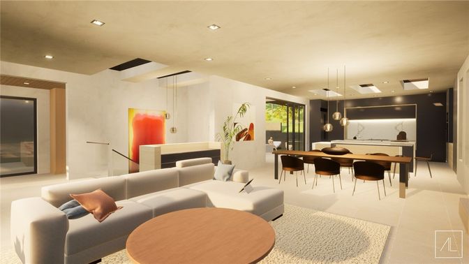 Dining room, Interior, Living room, Pendant Lights, Recessed Lighting