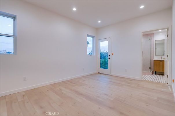 Bathroom, Empty room, Interior, Recessed Lighting, Wood Texture Flooring