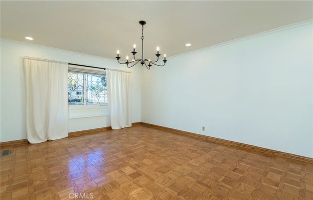 Chandelier, Empty room, Interior, Recessed Lighting, Wood Texture Flooring