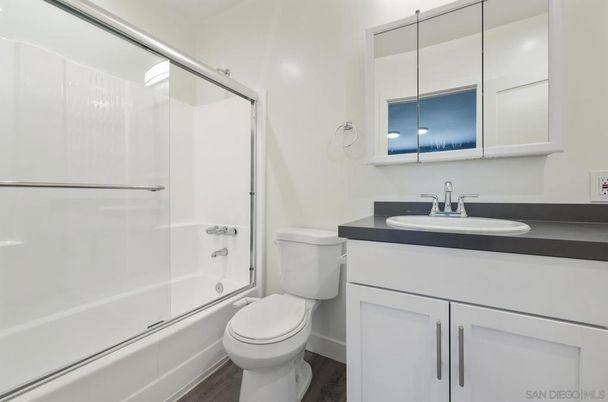 Bathroom, Glass Shower, Interior, Wood Texture Flooring