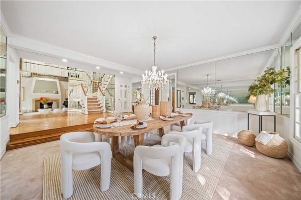 Chandelier, Dining room, Fireplace, Interior, Recessed Lighting