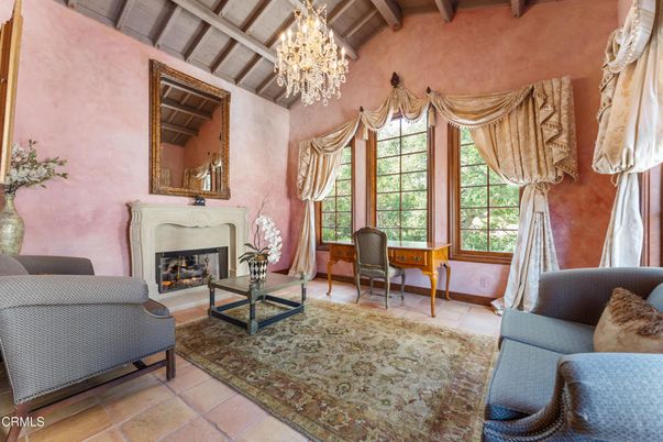 Chandelier, Fireplace, Interior, Living room, Wooden Beams
