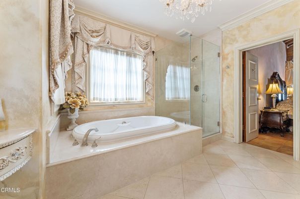 Bathroom, Chandelier, Glass Shower, Interior