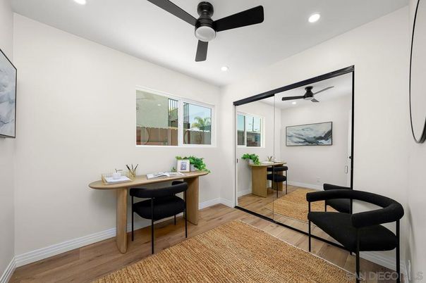 Home Office, Interior, Recessed Lighting, Wood Texture Flooring