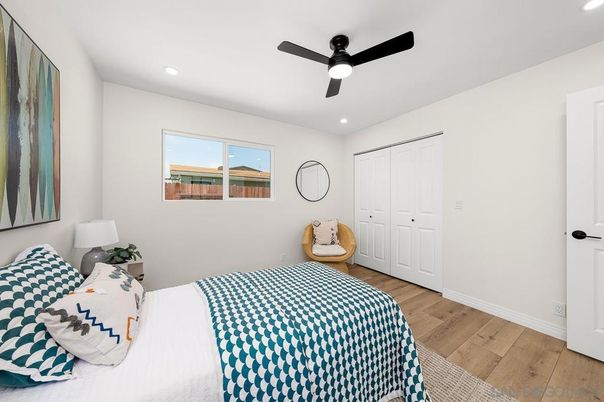 Bedroom, Interior, Recessed Lighting, Wood Texture Flooring