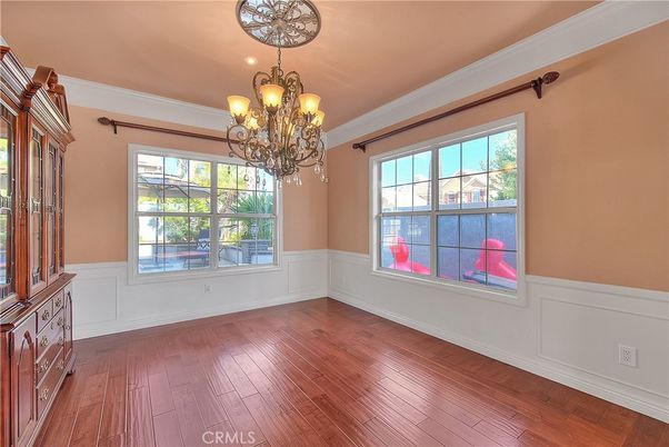 Chandelier, Empty room, Interior, Recessed Lighting, Wood Texture Flooring