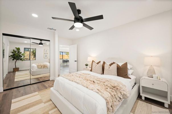 Bedroom, Interior, Recessed Lighting, Wood Texture Flooring