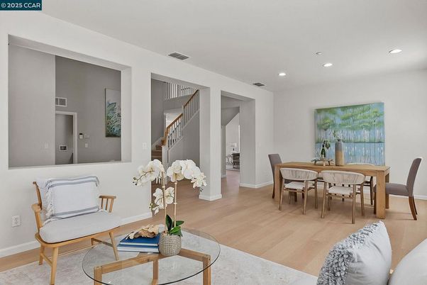 Dining room, Interior, Recessed Lighting, Wood Texture Flooring
