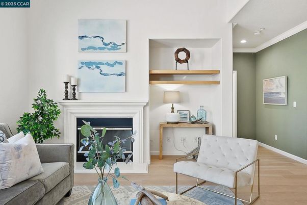 Fireplace, Interior, Recessed Lighting, Wood Texture Flooring