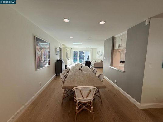 Dining room, Interior, Recessed Lighting, Wood Texture Flooring