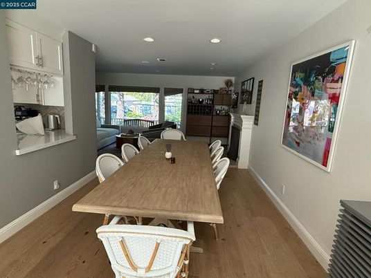 Dining room, Interior, Recessed Lighting, Wood Texture Flooring